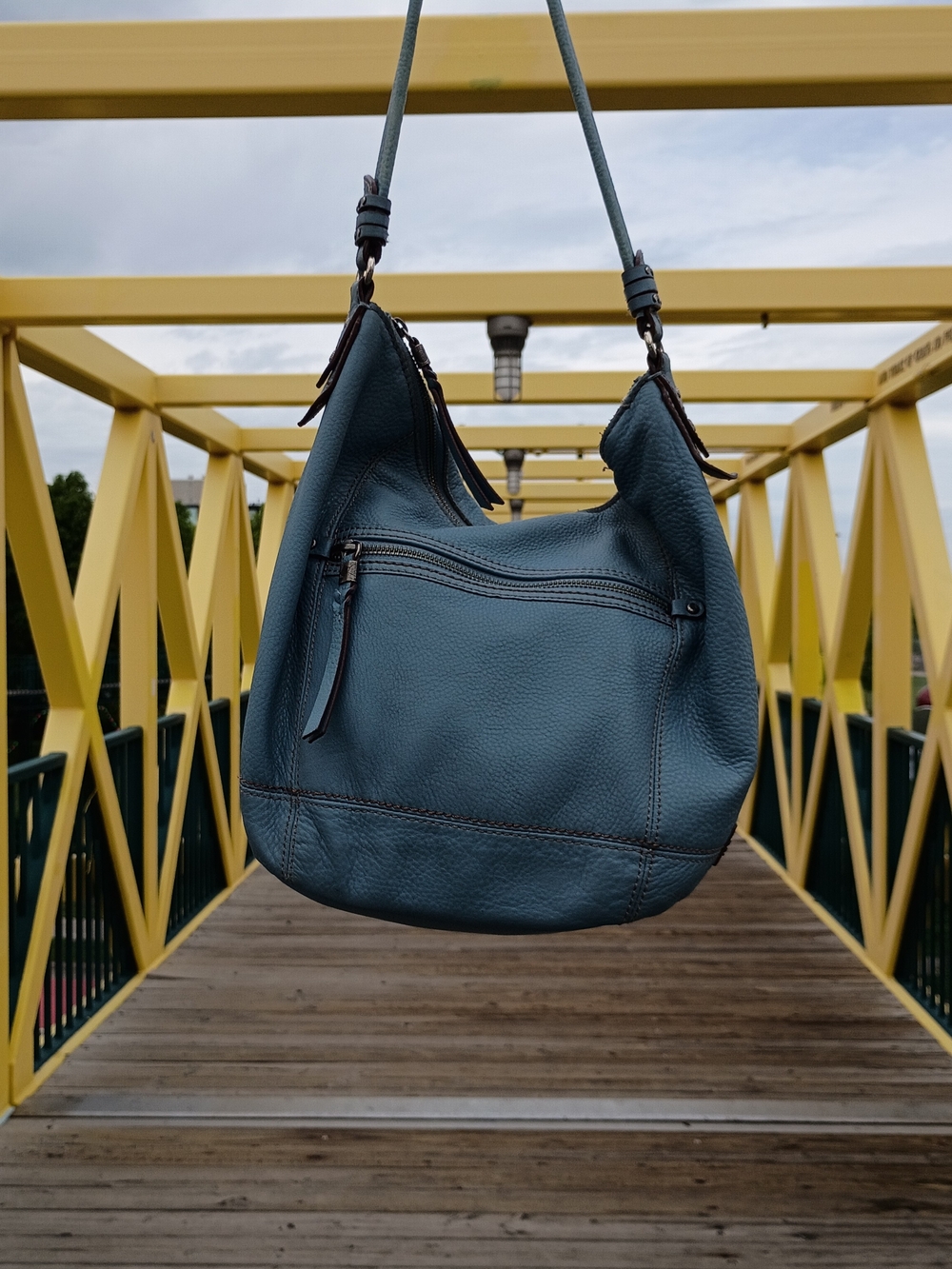 The Sak Teal Shoulder Hobo Bag with Front Zip Pocket